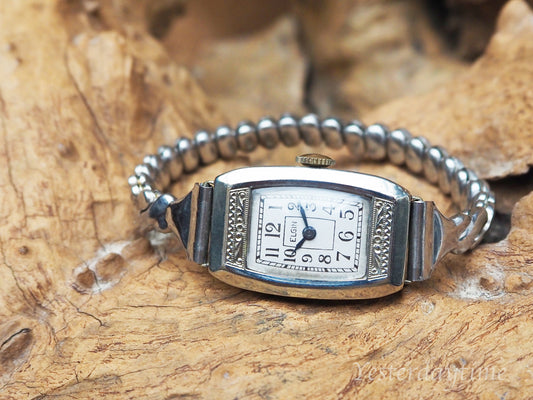 1938 Elgin American Made 10K White Gold Filled Ladies Wristwatch